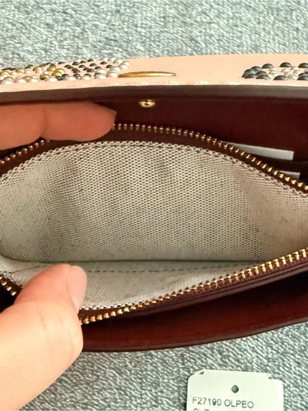 Coach 1941 peony tea rose rivets studded clutch